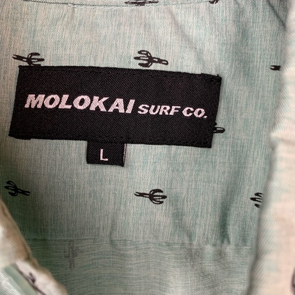 Molokai Surf Co. Men's Short Sleeve Button Down Shirt. SZ LARGE Green/Blk Cactus - Picture 4 of 8